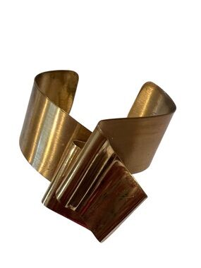 15 Hand Crafted Gold-Tone Sculptural Brass Cuff Bracelet